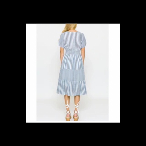 Blue & white vertical stripe midi dress by Koo de Ker seen on the Food Nanny - Picture 3 of 3